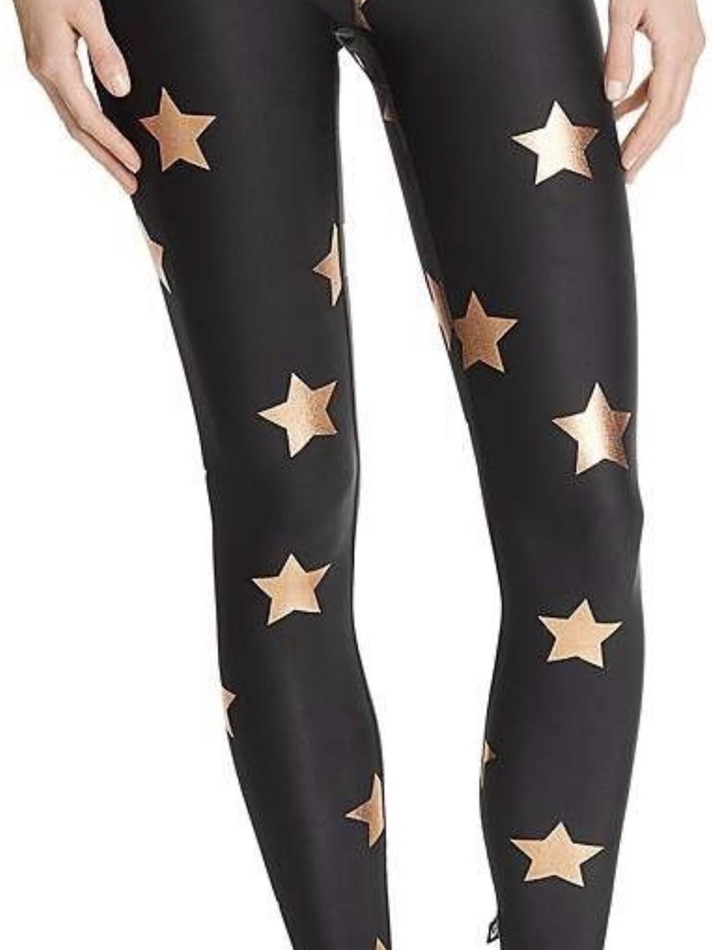 Terez Black Gold Stars Foil Tall Band Performance Leggings NWT S